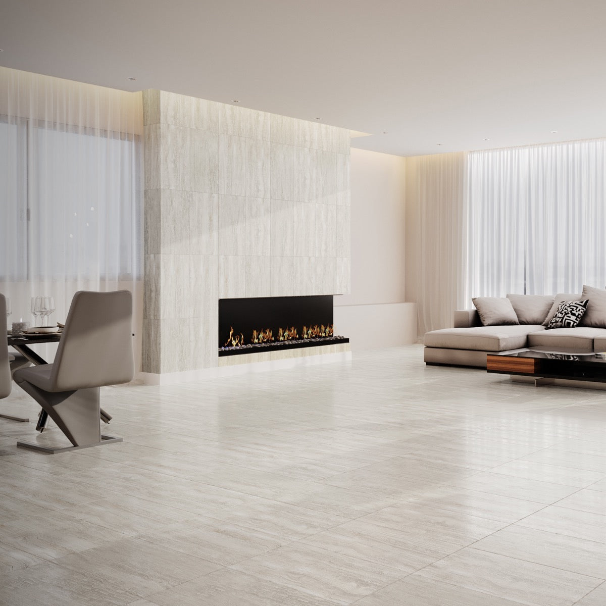 Nashville White 12x24 Travertine Look Matte Porcelain Tile by Lux Tile