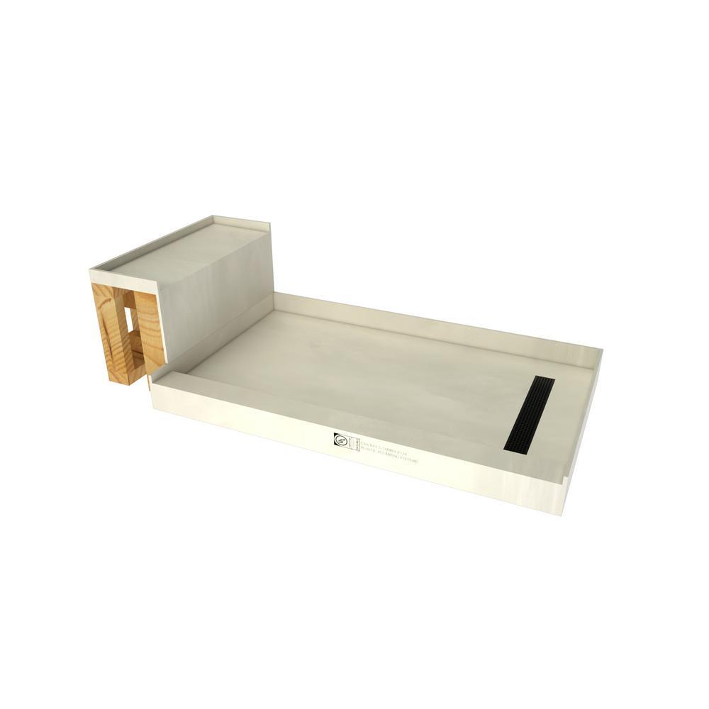 Base'N Bench 34 in. x 60 in. Single Threshold Shower Base and Bench Kit with Right Drain and Matte Black Grate - Super Arbor