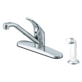 Project Source Chrome 1-Handle Deck-Mount Low-Arc Kitchen Faucet with Side Sprayer, Deck Plate Included