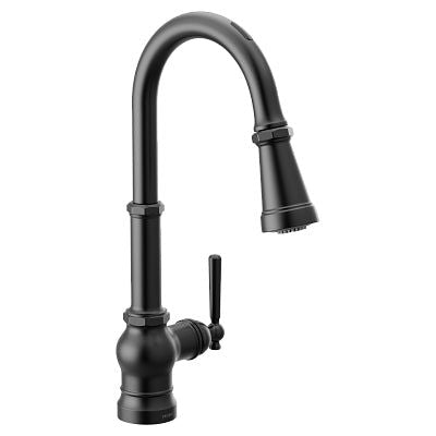 U by Moen Paterson Single-Handle Pull-Down Sprayer Smart Kitchen Faucet with Voice Control and PowerBoost in Matte Black