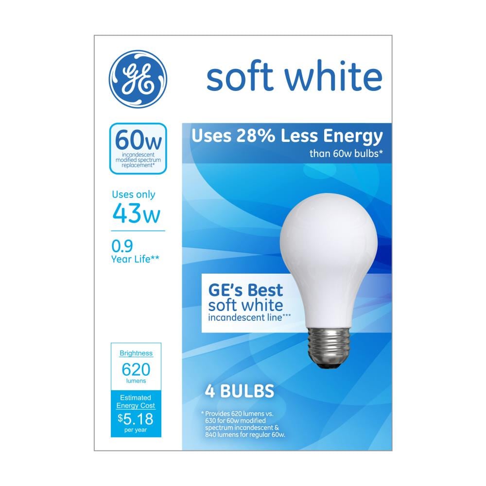 Philips 60-Watt Equivalent A19 Dimmable Halogen Light Bulbs, Soft White 2715K, 4-Pack