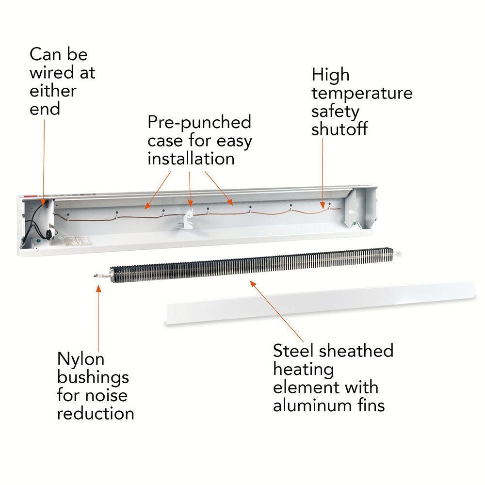96 in. 2,000/2,500-Watt 240-Volt Electric Baseboard Heater in White - Super Arbor