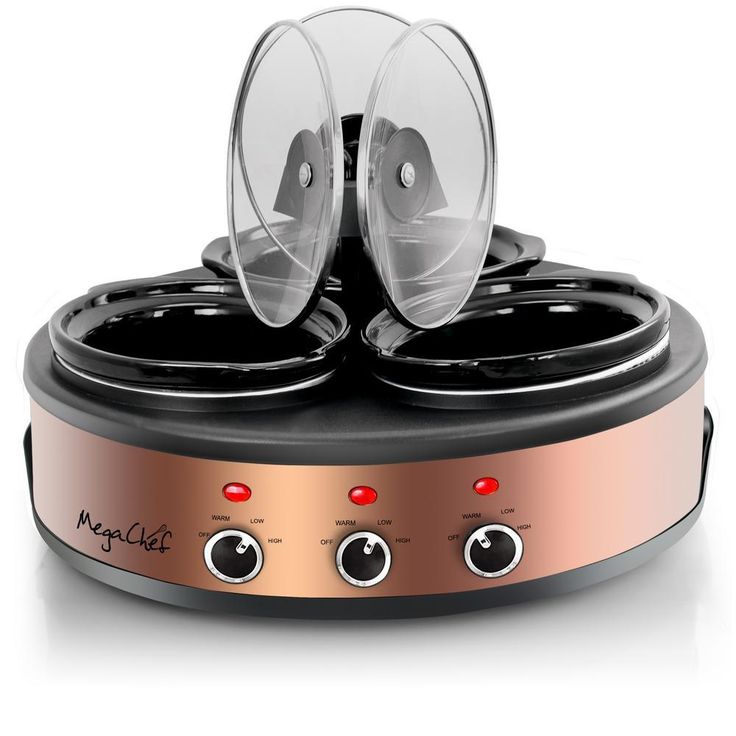 Triple 4.5 Qt. Copper Slow Cooker with Glass Lids