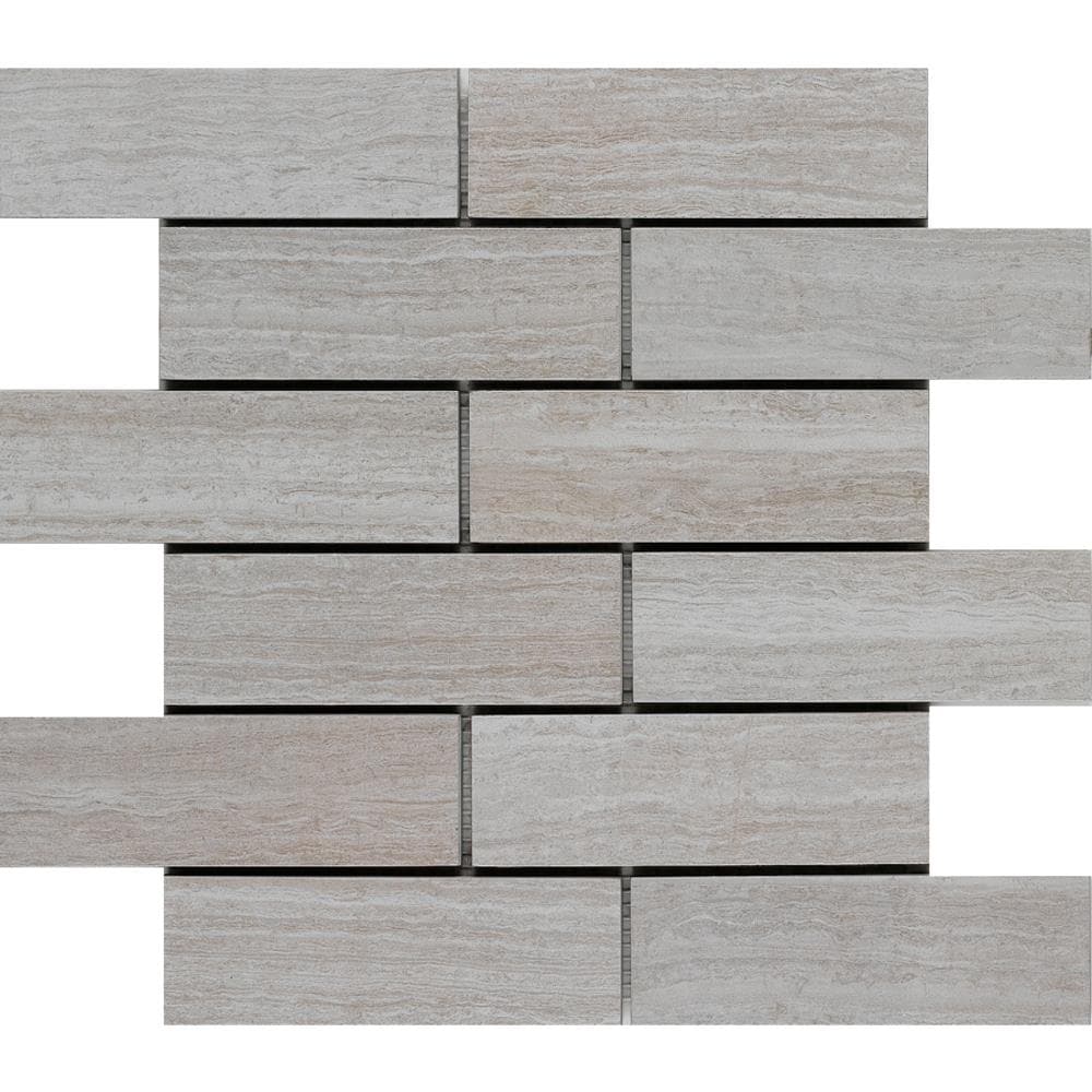 Style Selections Leonia Silver 12-in x 12-in Glazed Porcelain Subway Mosaic Floor and Wall Tile product image