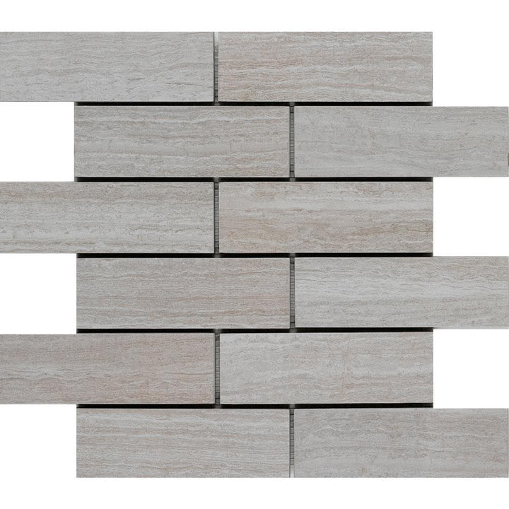 Style Selections Leonia Silver 12-in x 12-in Glazed Porcelain Subway Mosaic Floor and Wall Tile product image