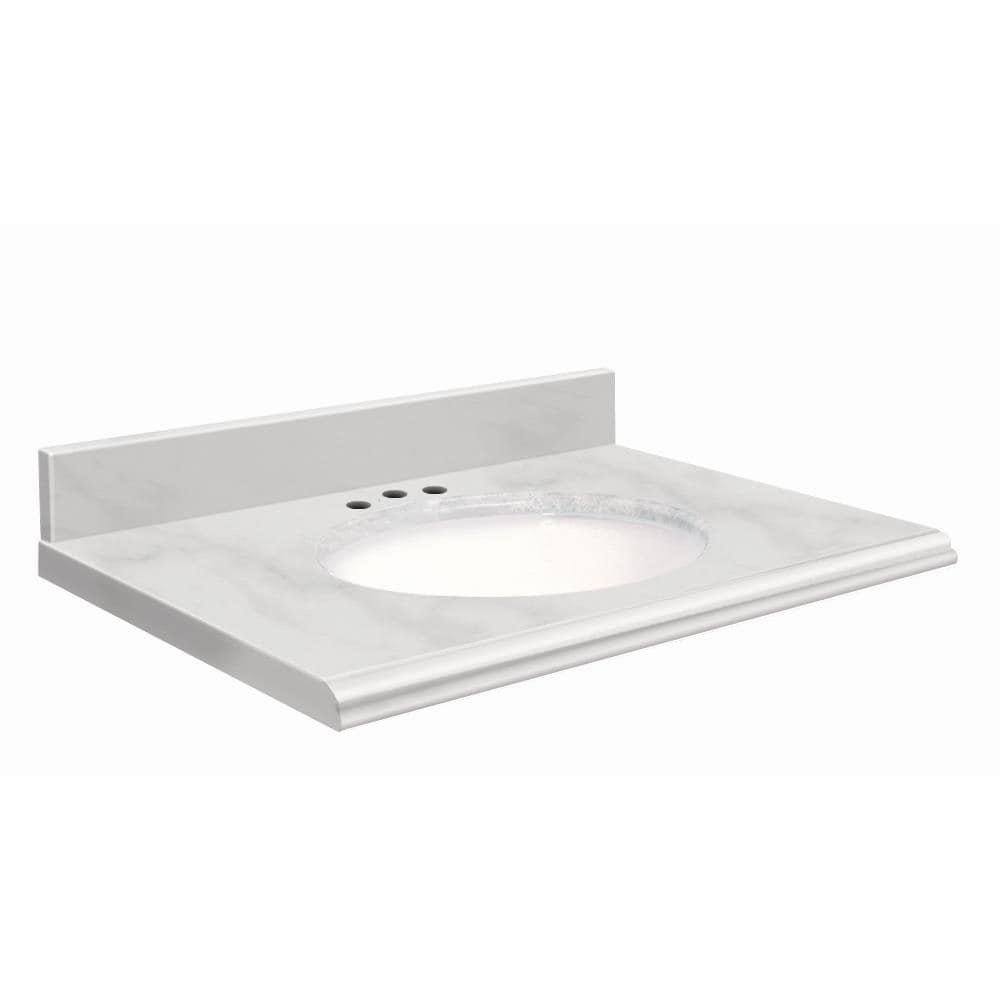 Transolid 37-in White Carrara Natural Marble Single Sink Bathroom Vanity Top with Backsplash and Undermount Sink