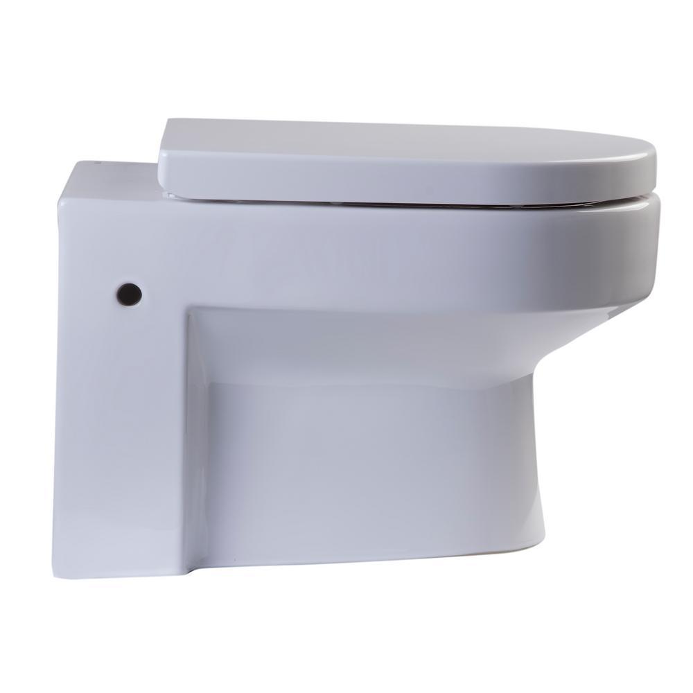 Wall Mount 1-Piece 0.8/1.6 GPF Dual Flush Elongated Toilet Bowl in White Seat Included - Super Arbor
