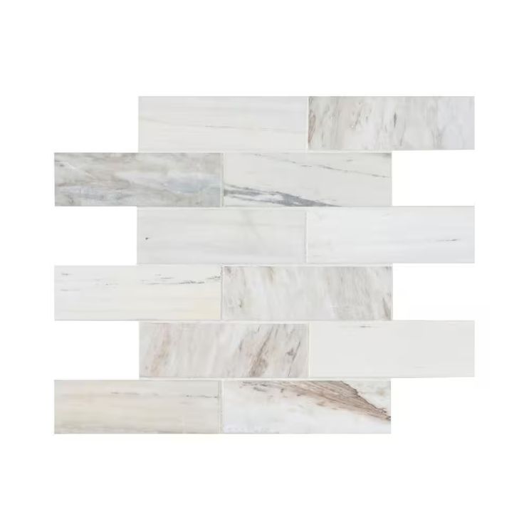 Angora Subway 12 in. x 12 in. Polished Marble Mes-Mounted Mosaic Floor and Wall Tile (0.97 sq. ft./Each)
