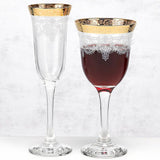 Red Wine Stencil Pattern and Gold Band (Set of 6)
