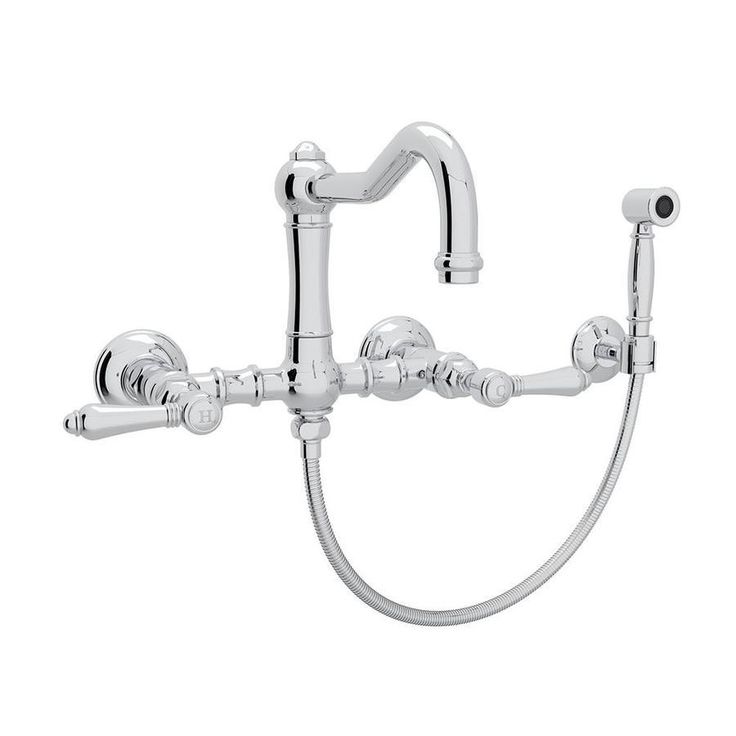 Rohl Country Kitchen Polished Chrome 2-Handle Wall-Mount Bridge Handle Kitchen Faucet