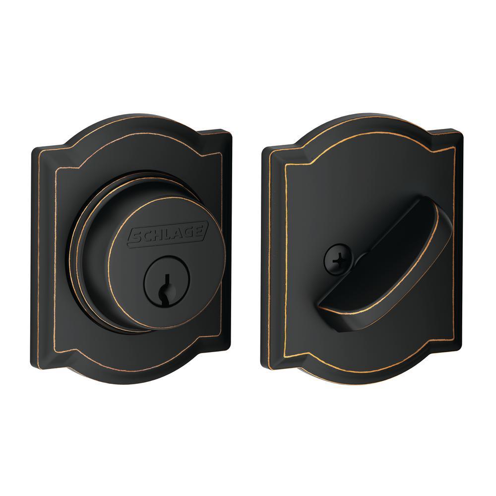 Camelot Aged Bronze Single Cylinder Deadbolt with Georgian Entry Door Knob Combo Pack - Super Arbor