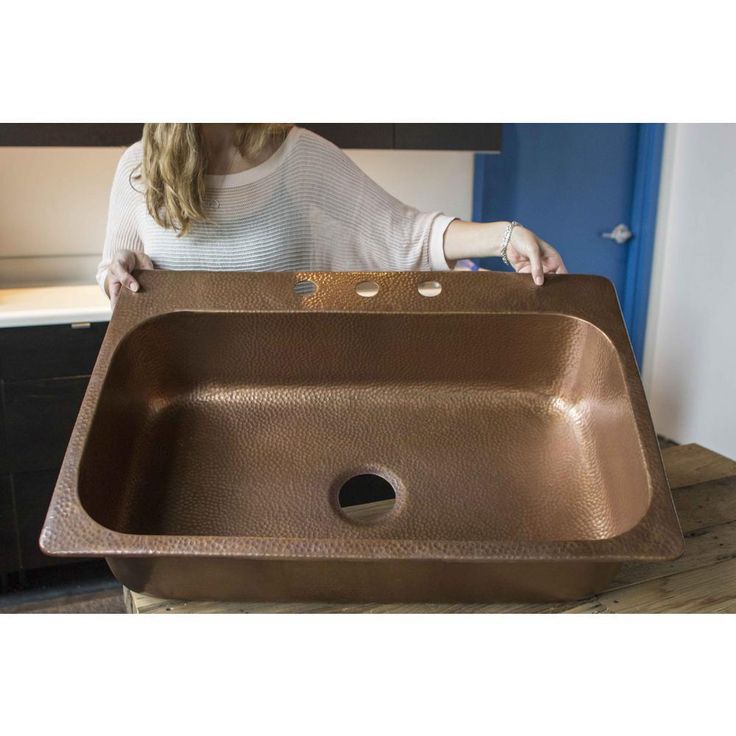 Angelico All-In-One Copper Drop-In 33 in. 3-Hole Single Bowl Kitchen Sink with Pfister Bronze Faucet and Drain