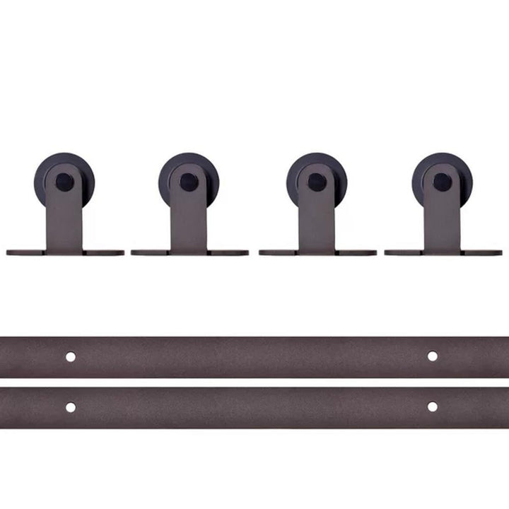 Top Mount 144 in. Antique Bronze Double Track Barn Door Hardware Kit - Super Arbor