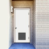 30 in. x 80 in. Premium Vented Flush White Primed Left-Hand Outswing Steel Prehung Front Door with 4 in. Wall