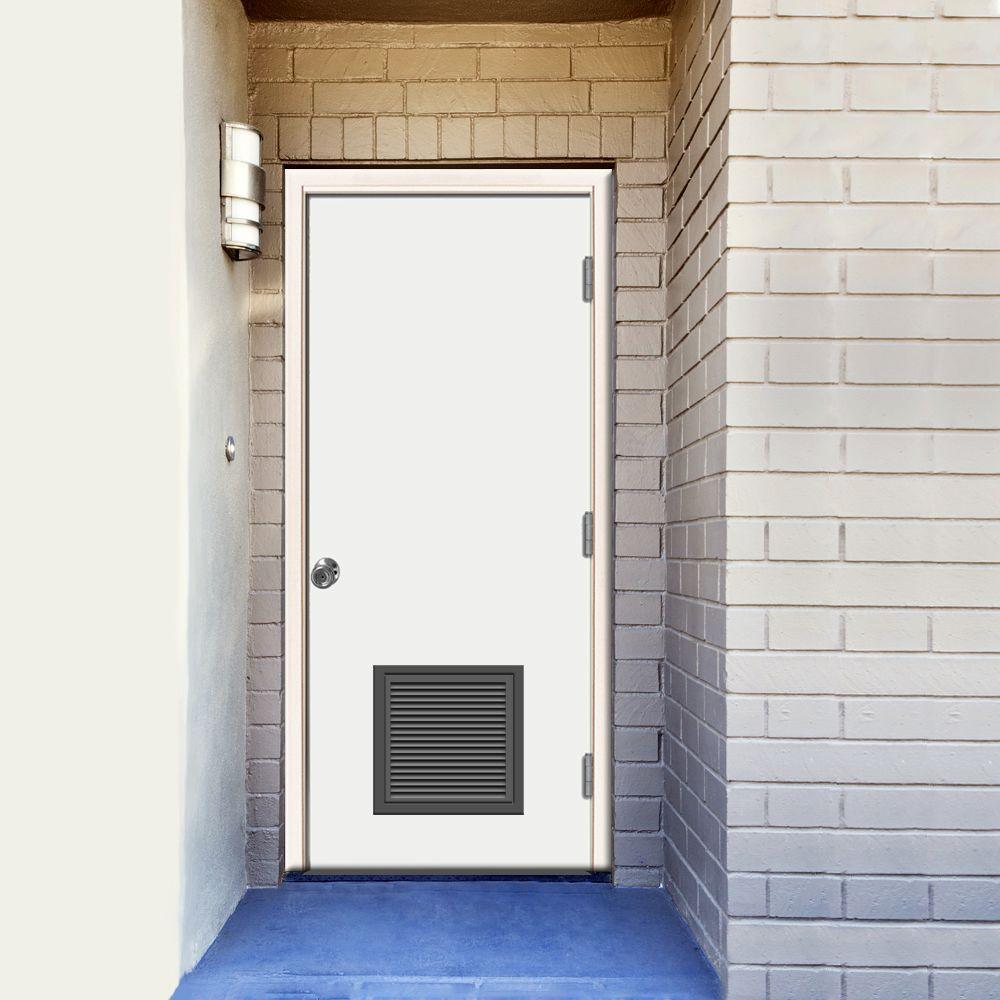 30 in. x 80 in. Premium Vented Flush White Primed Left-Hand Outswing Steel Prehung Front Door with 4 in. Wall - Super Arbor