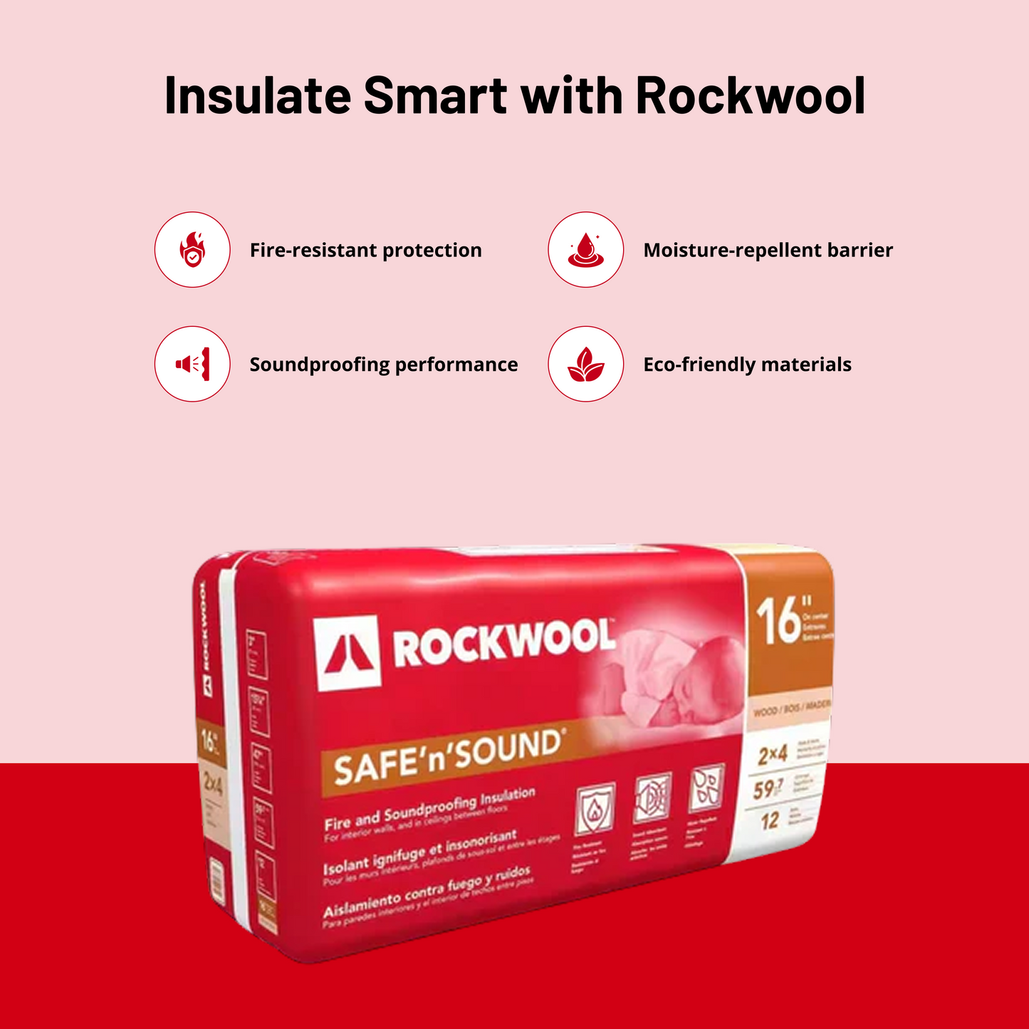 ROCKWOOL Safe'n'Sound Unfaced Mineral Wool Batt Insulation 15-1/4 in x 47 in x 6 in (29.8 sq ft)