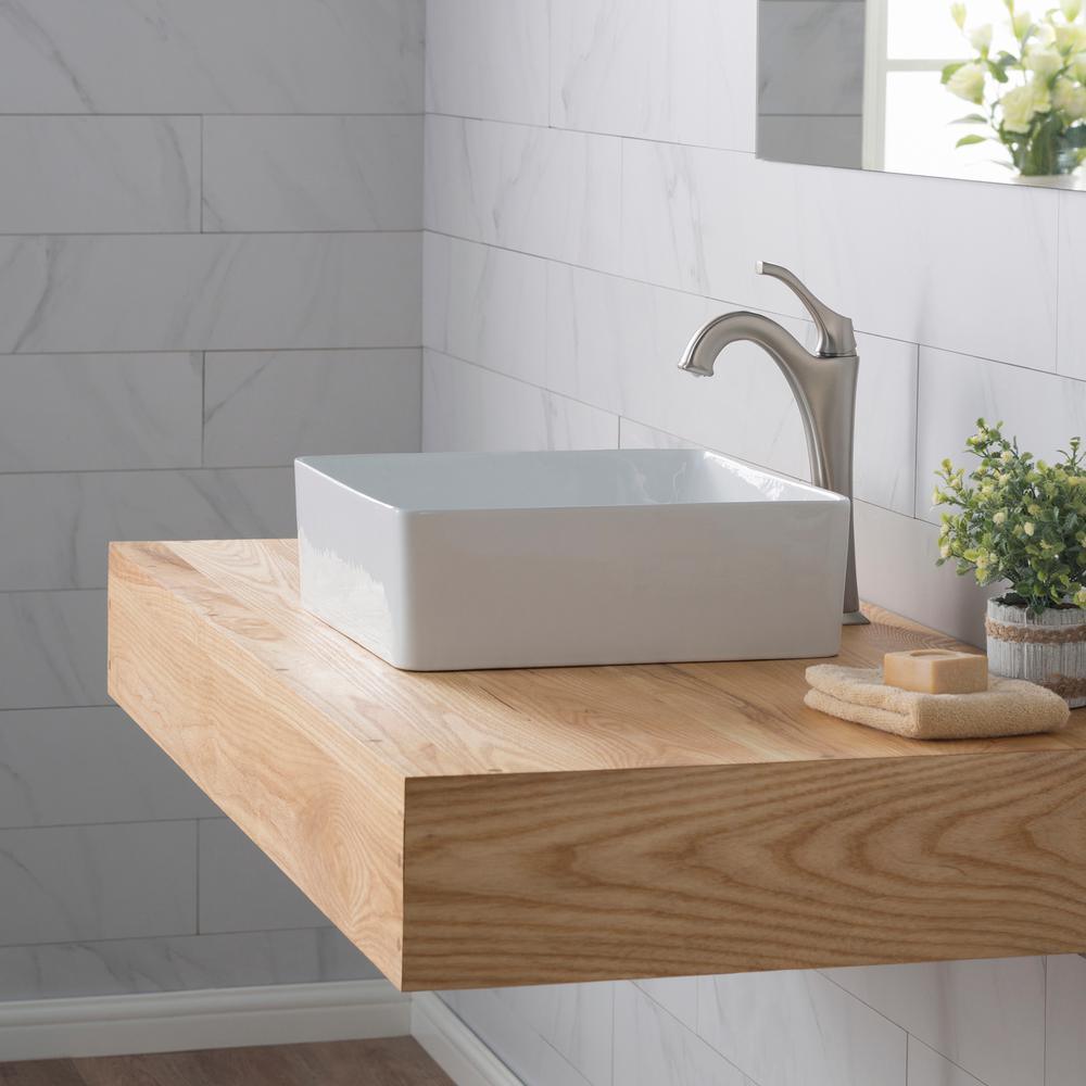 Viva 15-5/8 in. Square Porcelain Ceramic Vessel Sink in White - Super Arbor