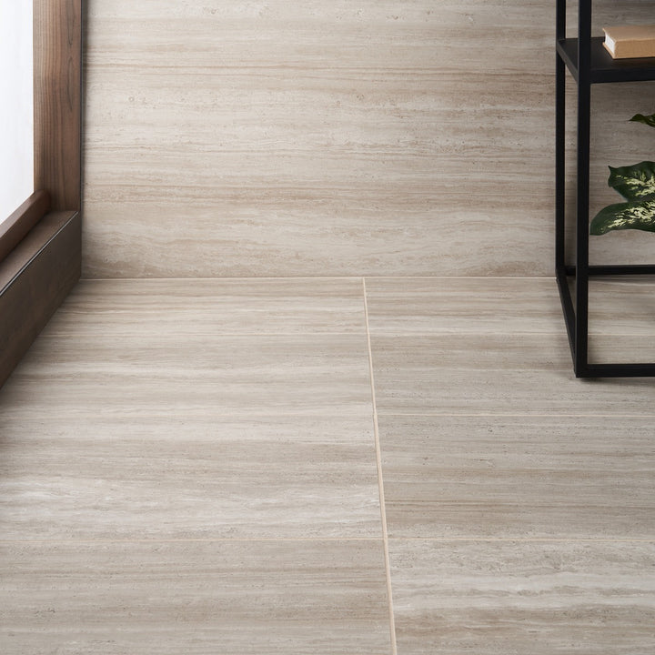 Nashville Taupe Beige 12x24 Travertine Look Matte Porcelain Tile