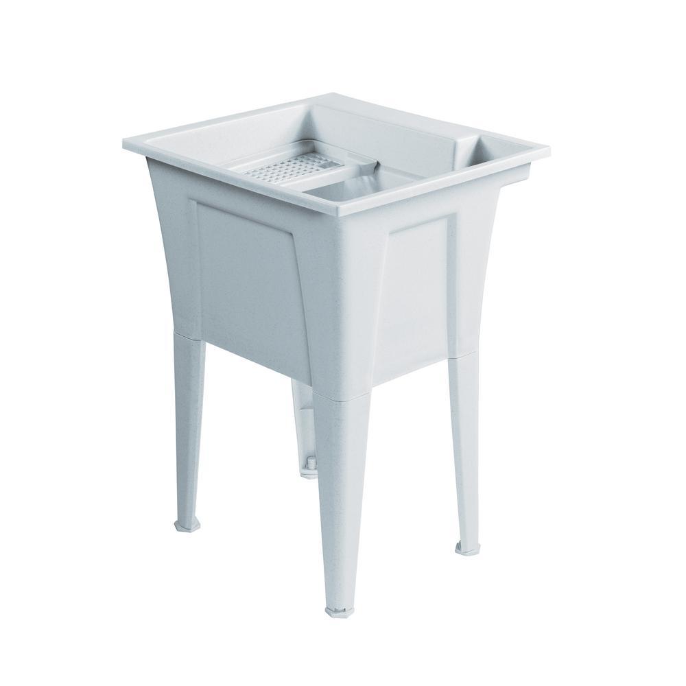 24 in. x 22 in. Polypropylene Granite Laundry Sink with 2 Hdl Non Metallic Pullout Faucet and Installation Kit - Super Arbor