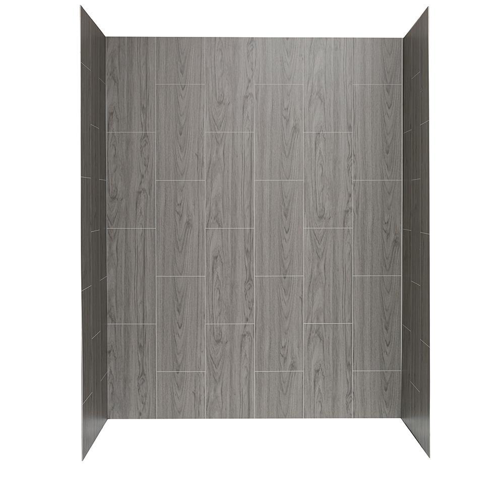 Lagoon 60 in. x 76 in. Left Drain Alcove Shower Kit in Ash Grey and Silver Hardware - Super Arbor
