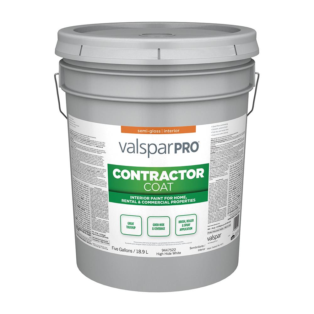 Valspar Pro Contractor Coat Semi-Gloss High Hide White Latex Interior Paint, 5-Gallon (640 fl oz)
