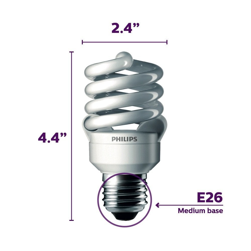 Philips 100-Watt Equivalent T2 Spiral CFL Light Bulb, Soft White 2700K, E26 Base (6-Pack)