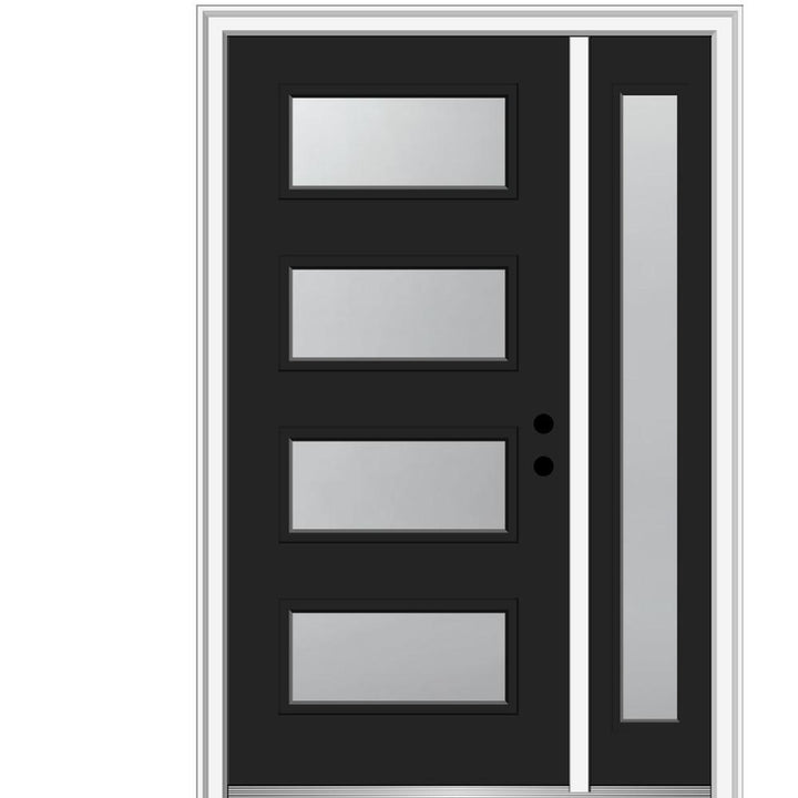 51 in. x 81.75 in. Celeste Frosted Glass Left-Hand Inswing 4-Lite Eclectic Painted Steel Prehung Front Door w/ Sidelite - Super Arbor