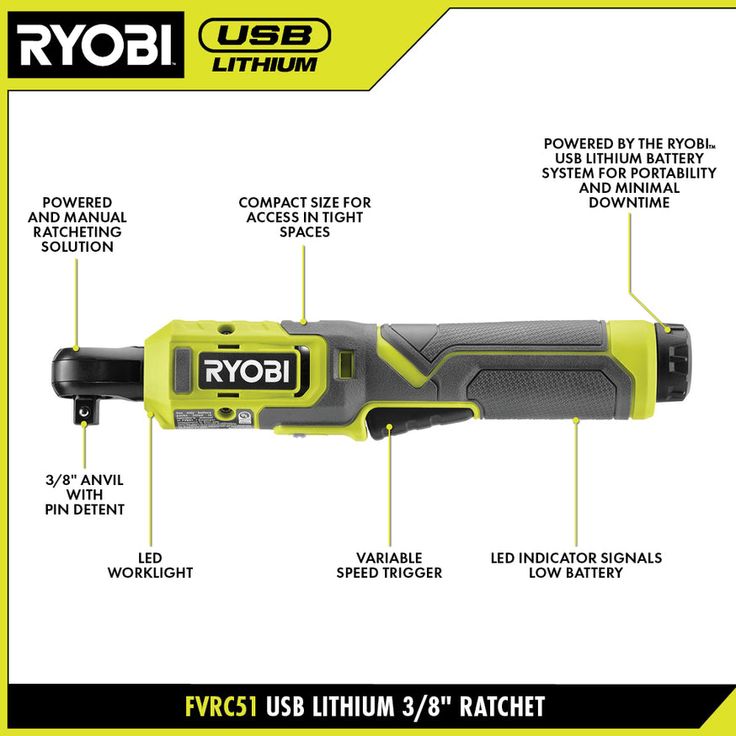 RYOBI USB Lithium 3/8 in. Ratchet Kit with 2.0 Ah Battery and USB Charging Cable with USB Lithium 2.0 Ah Lithium Battery