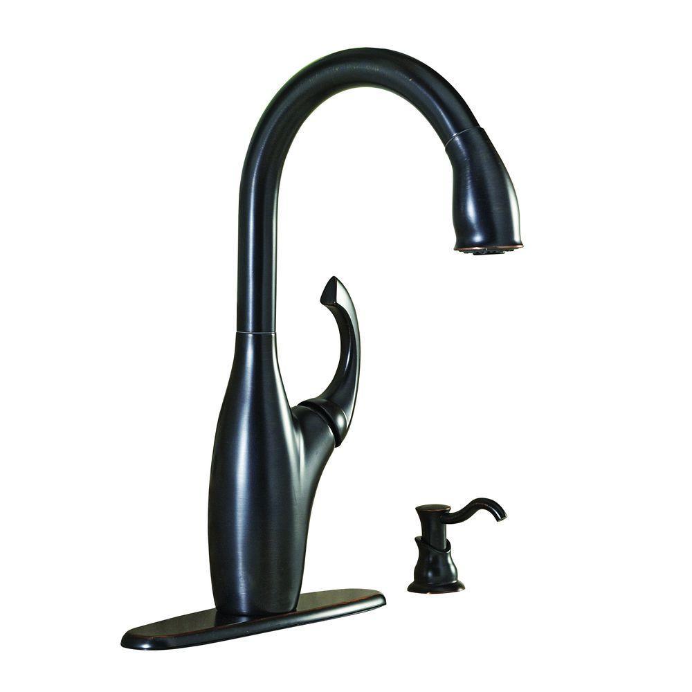 Contemporary Single-Handle Pull-Down Sprayer Kitchen Faucet with Soap Dispenser in Stainless Steel - Super Arbor
