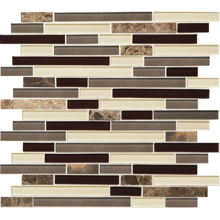 Daltile Mosaic Chateau Emperador 12-in x 12-in Glossy Glass Linear Mosaic Wall Tile product image