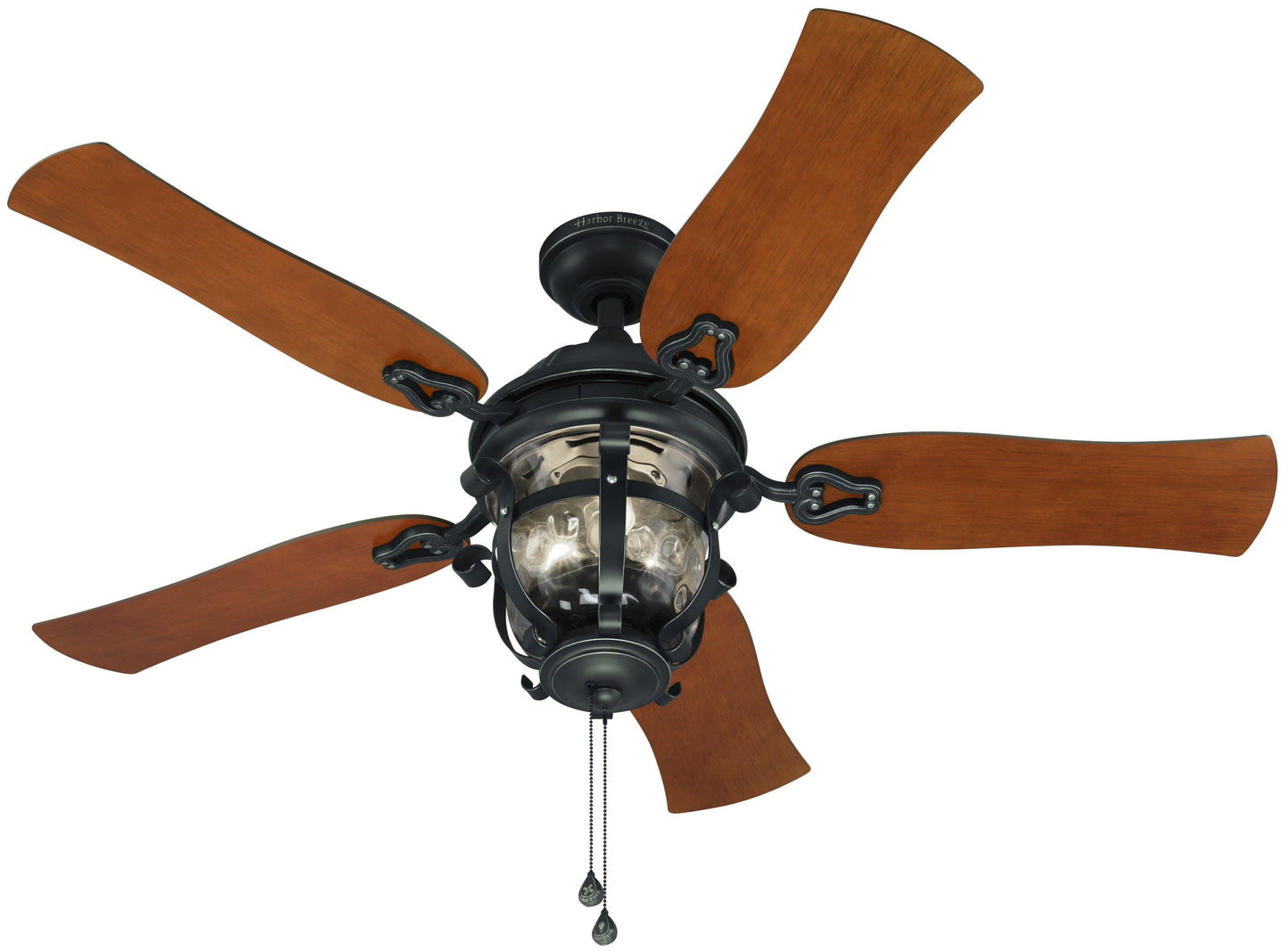 Harbor Breeze Lake Placido 52-in Aged/Black Iron Outdoor Downrod or Flush Mount Ceiling Fan with Clear Glass Light Kit