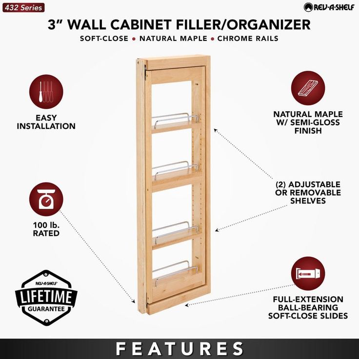 Rev-A-Shelf 3-in W x 36-in H 4-Tier Pull Out Wood Soft Close Baskets & Organizers
