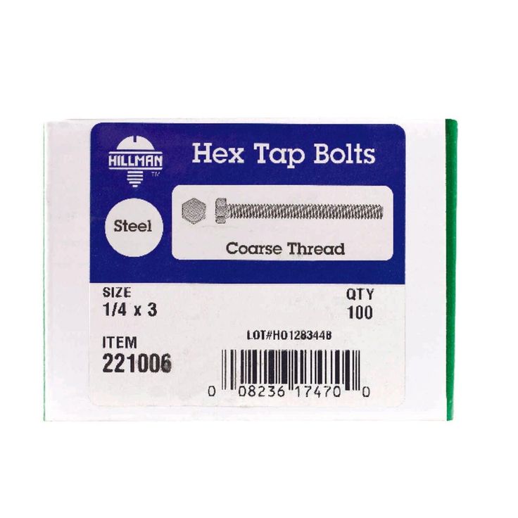 Hillman 1/4 in. D x 3 in. L Zinc-Plated Steel Hex Tap Bolt, 100-Pack