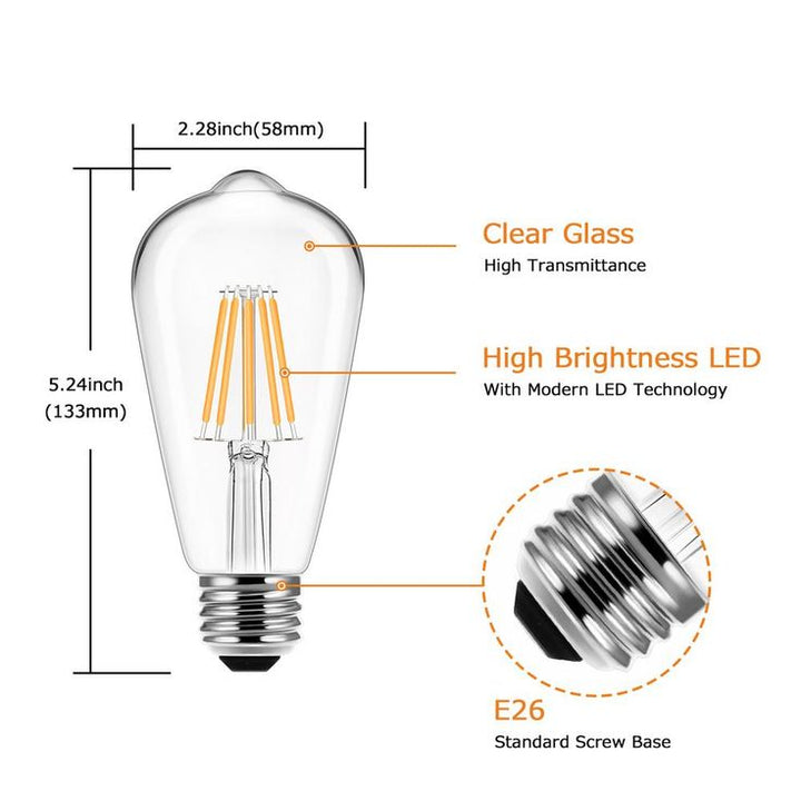 YANSUN 60-Watt Equivalent ST58 Edison LED Light Bulb Warm White (4-Pack)