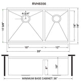 33 in. Workstation Ledge 60/40 Double Bowl Undermount 16-Gauge Stainless Steel Kitchen Sink - Super Arbor
