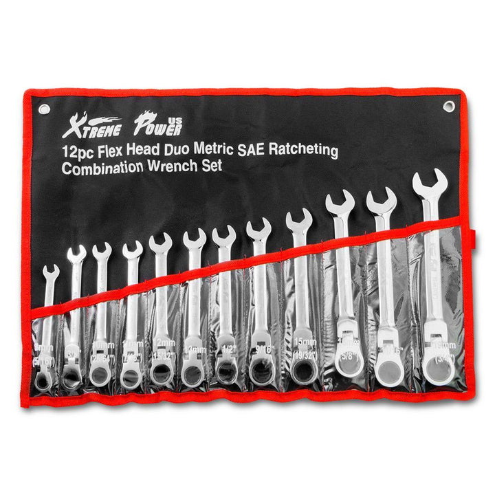 Flex-Head SAE and MM Ratcheting Combination Wrench Set (12-Piece) - Super Arbor