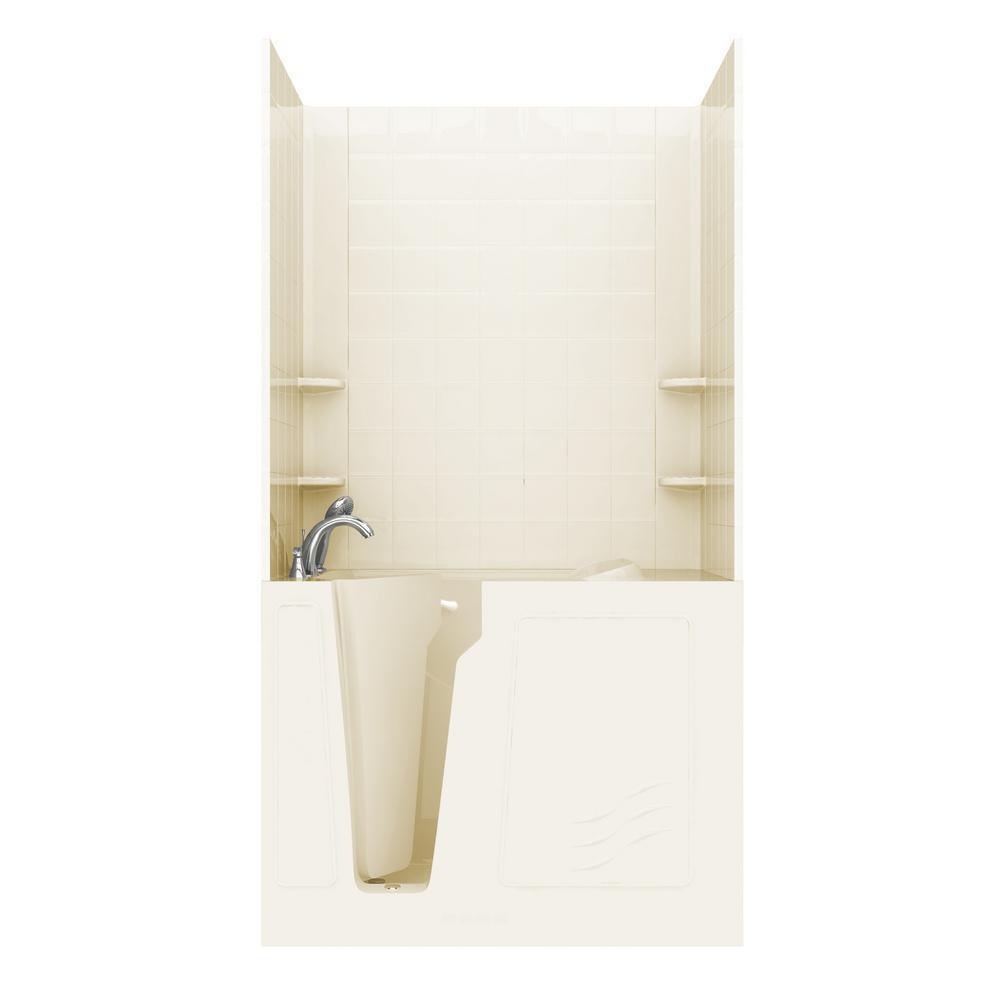 Rampart Nova Heated 5 ft. Walk-in Whirlpool Bathtub with 6 in. Tile Easy Up Adhesive Wall Surround in Biscuit - Super Arbor
