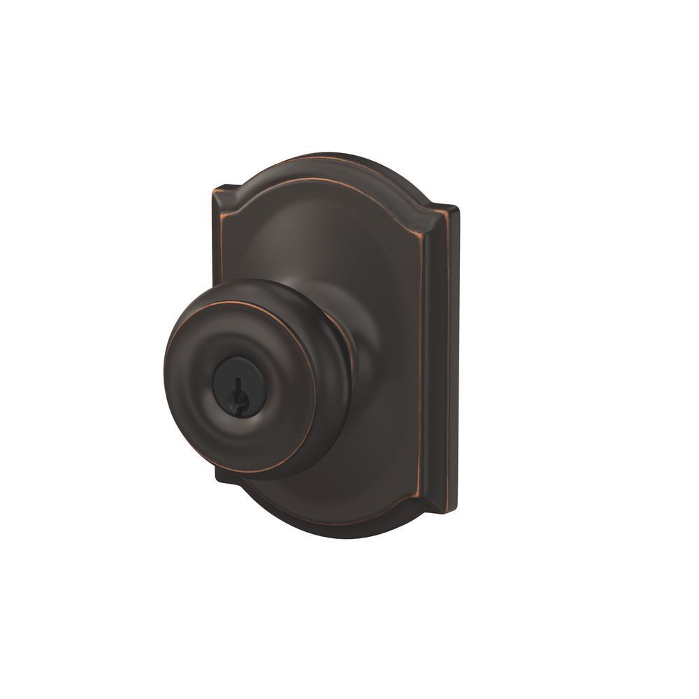 Camelot Aged Bronze Single Cylinder Deadbolt with Georgian Entry Door Knob Combo Pack - Super Arbor