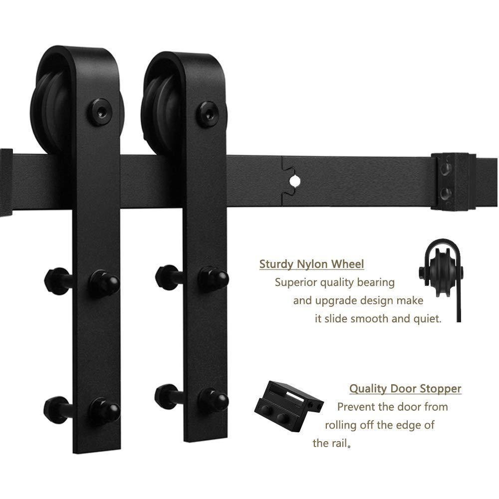 10 ft./120 in. Black Bent Strap Sliding Barn Door Track and Hardware Kit for Single Door with Floor Guide - Super Arbor
