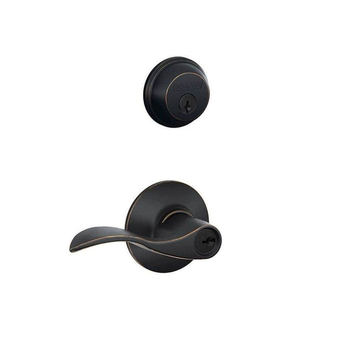 Schlage FB50 Accent Accent Aged Bronze Single-Cylinder Deadbolt Reversible Keyed Entry Door Handle Combo Pack 1 Handle and 1 Deadbolt