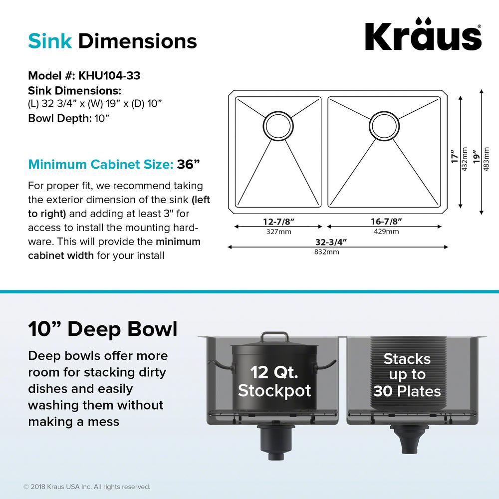 Standart PRO 33in. 16 Gauge Undermount 60/40 Double Bowl Stainless Steel Kitchen Sink - Super Arbor