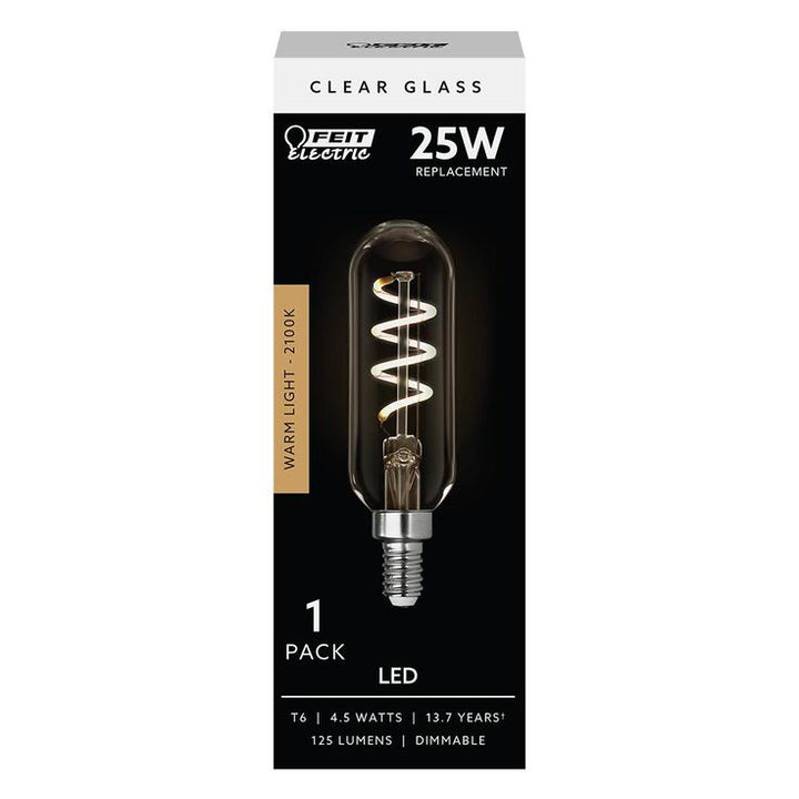 Feit Electric 25-Watt Equivalent T6 Candelabra Dimmable LED Clear Glass Vintage Light Bulb with Spiral Filament Warm White (4-Pack)