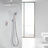 Shower System Ceiling Mounted with 12 in. Square Rainfall Shower head and Handheld Shower Head Set, Brushed Nickel - Super Arbor