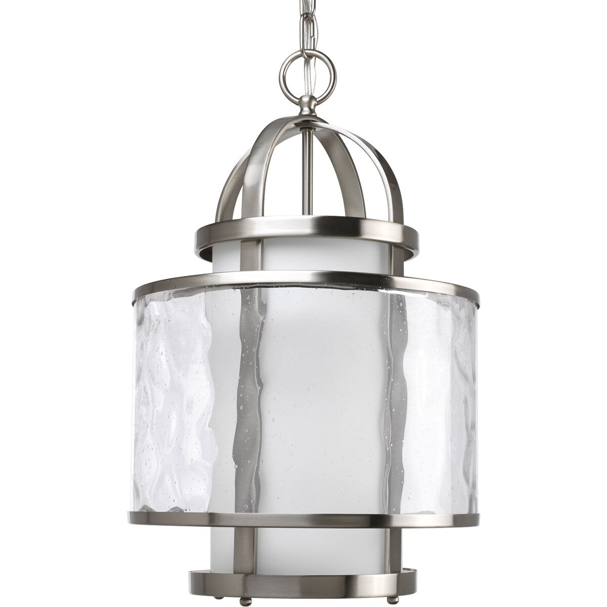 Progress Lighting Bay Court 1-Light Brushed Nickel Textured Glass Drum Pendant, 11.75-in x 18.25-in