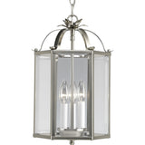 Progress Lighting 3-Light Brushed Nickel Transitional Clear Glass Cylinder Small Hanging Pendant Light