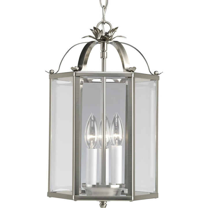 Progress Lighting 3-Light Brushed Nickel Transitional Clear Glass Cylinder Small Hanging Pendant Light