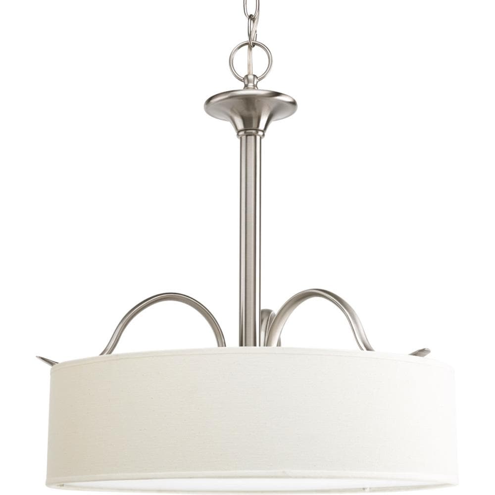 Progress Lighting Inspire 3-Light Brushed Nickel Transitional Tinted Glass Drum Medium Hanging Pendant Light