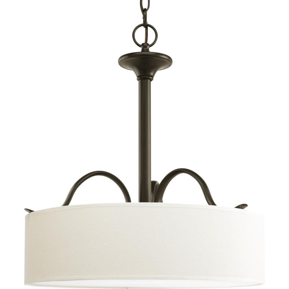 Progress Lighting Inspire 3-Light Antique Bronze Transitional Tinted Glass Drum Medium Hanging Pendant Light