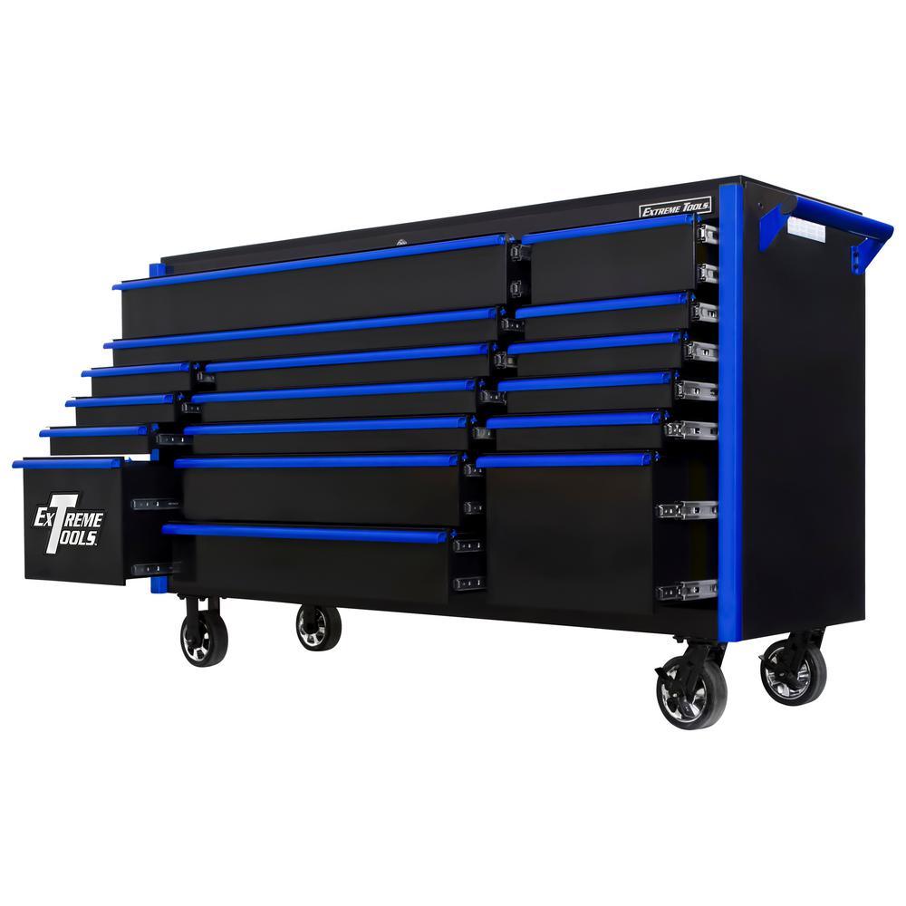 DX Series 72 in. 17-Drawer Roller Cabinet Tool Chest with Mag Wheels in Black with Blue Drawer Pulls - Super Arbor