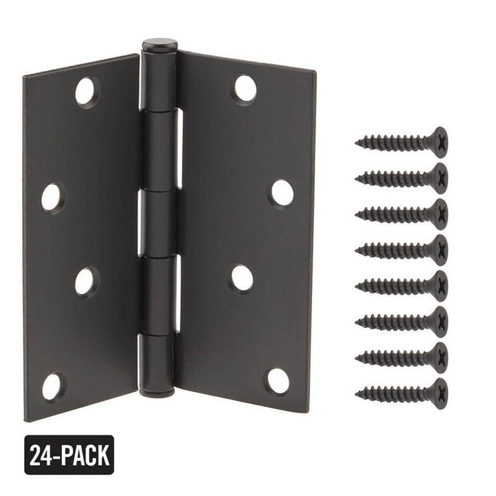 4 in. Square Corner Matte Black Door Hinge (24-Pack)